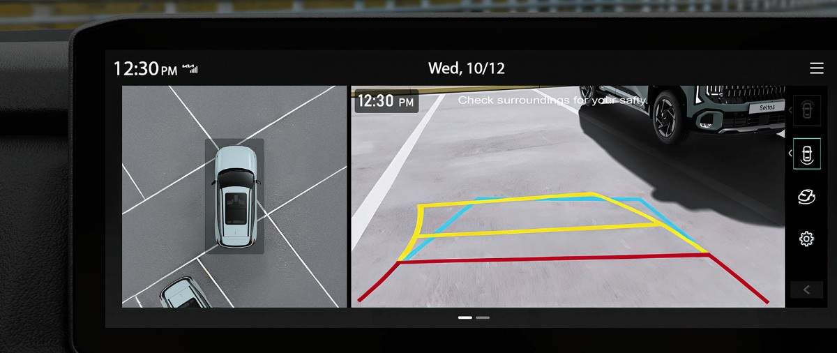 Kia Seltos 2026 360-degree camera view with blind spot monitor on touchscreen display